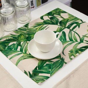 Tropical Palm Green Leaf Print Rectangle Placemats Set of 4
